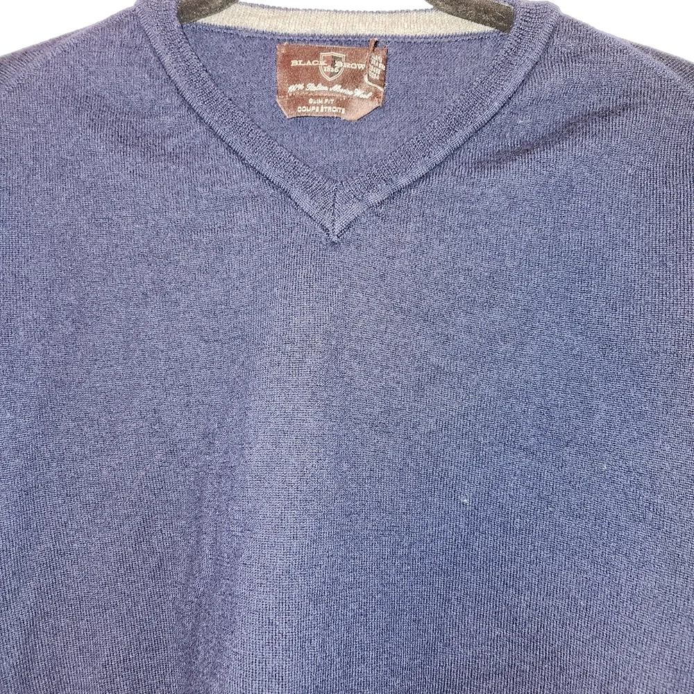 Black Brown 1826 Navy Blue V-Neck 100% Italian Merino Wool Size XL Slim Fit Soft